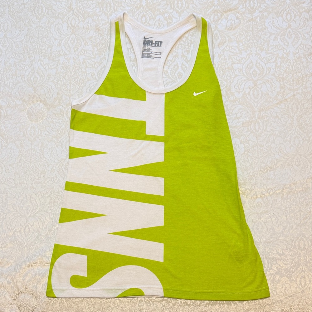 Nike Dri-FIT Women's Lime and White Graphic Tank Top - TNNS - Size Small
